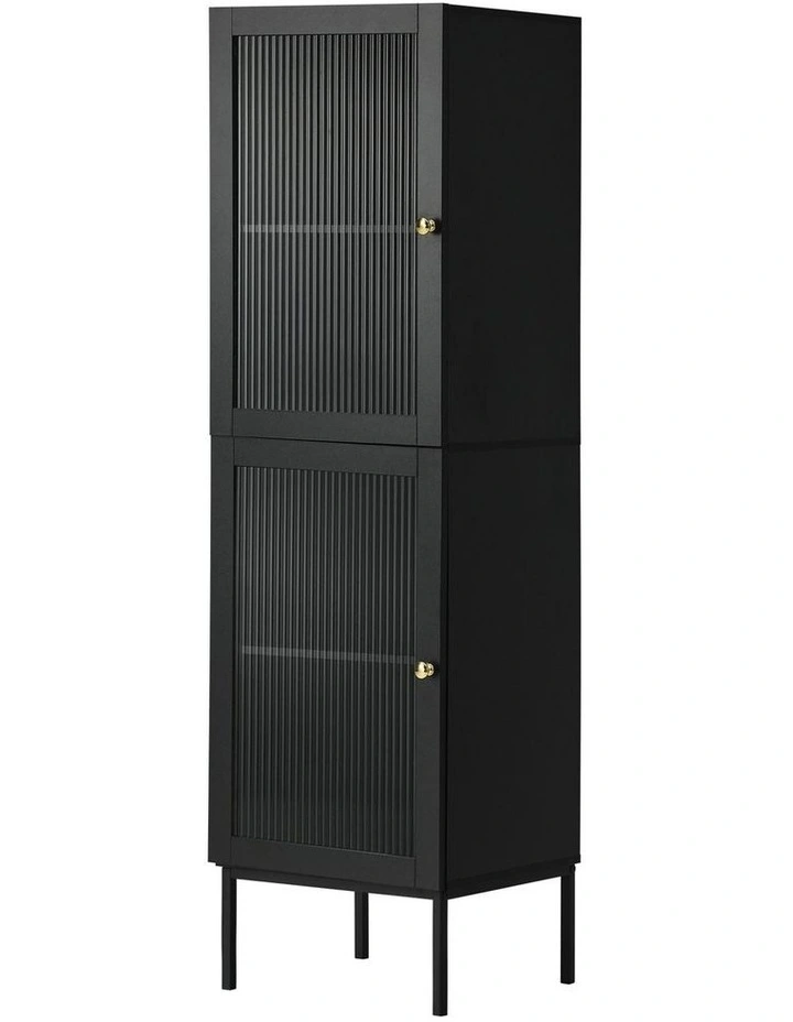 Oikiture Storage Cabinet Tall Slim Cupboard Tempered Glass Door Black image 1