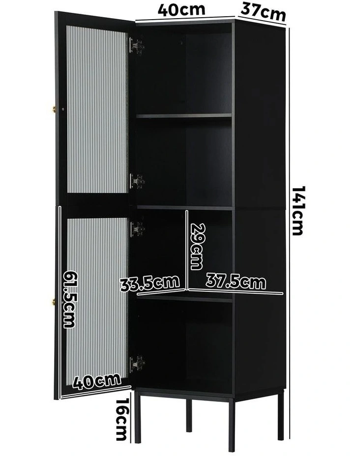 Oikiture Storage Cabinet Tall Slim Cupboard Tempered Glass Door Black image 3