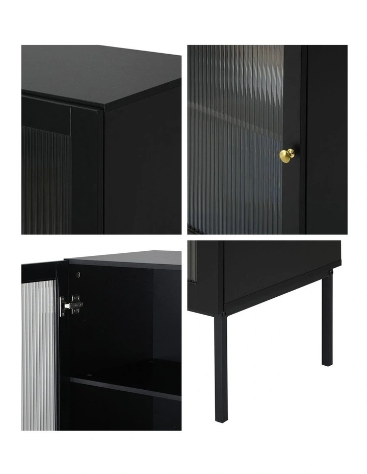 Oikiture Storage Cabinet Tall Slim Cupboard Tempered Glass Door Black image 6