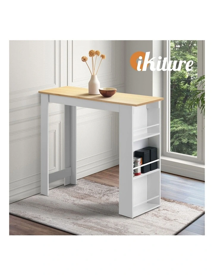 Oikiture Bar Table Dining Storage Shelf Kitchen Pub Home Office Desk Wine Rack image 7