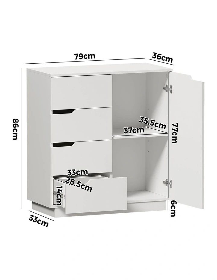Oikiture Storage Cabinet 4 Drawers Buffet Cupboard Hallway Handleless White image 3
