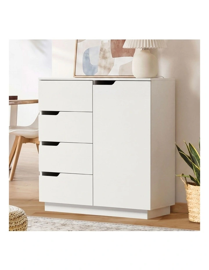 Oikiture Storage Cabinet 4 Drawers Buffet Cupboard Hallway Handleless White image 4