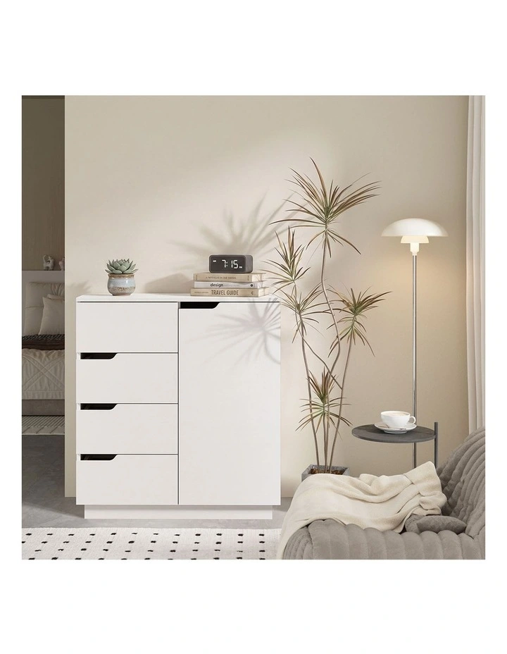 Oikiture Storage Cabinet 4 Drawers Buffet Cupboard Hallway Handleless White image 7