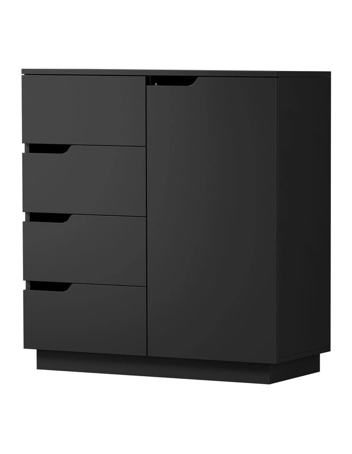 Oikiture Storage Cabinet 4 Drawers Buffet Cupboard Hallway Handleless Black image 1