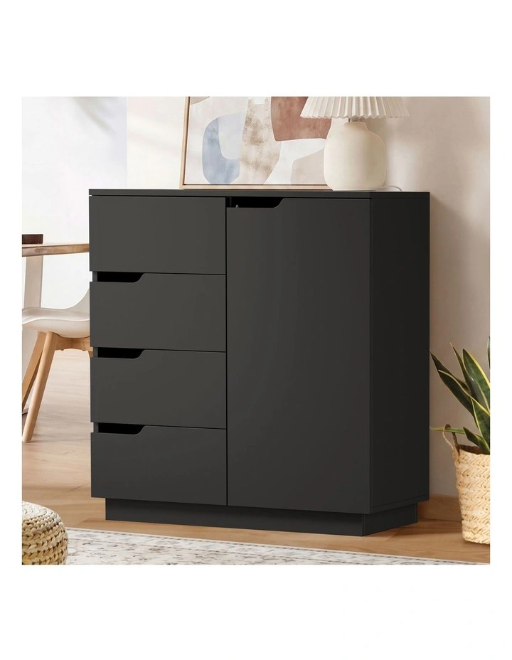 Oikiture Storage Cabinet 4 Drawers Buffet Cupboard Hallway Handleless Black image 4
