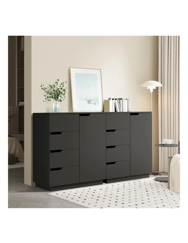 Oikiture Storage Cabinet 4 Drawers Buffet Cupboard Hallway Handleless Black image 5