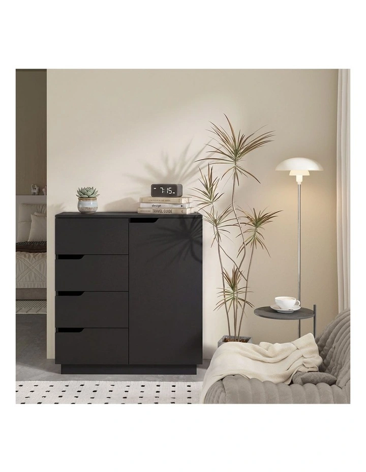 Oikiture Storage Cabinet 4 Drawers Buffet Cupboard Hallway Handleless Black image 7