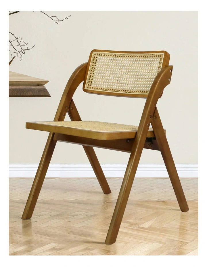 Levede 4x Foldable Dining Chairs Accent Wooden Chair Rattan Furniture Lounge image 4