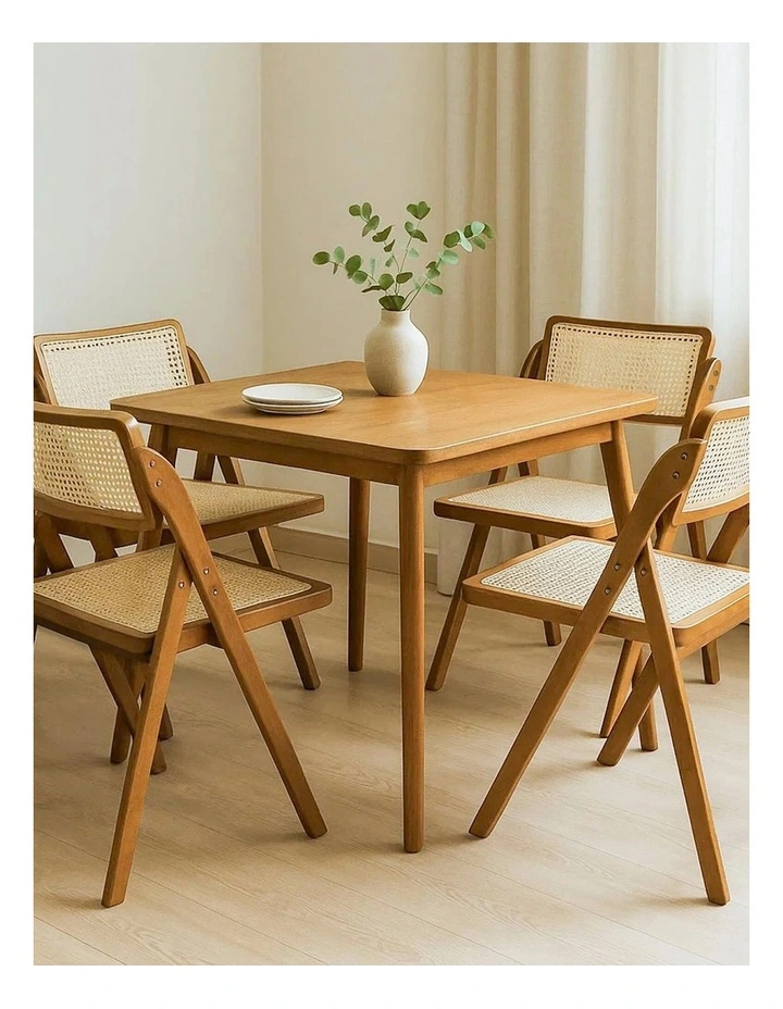 Levede 4x Foldable Dining Chairs Accent Wooden Chair Rattan Furniture Lounge image 5