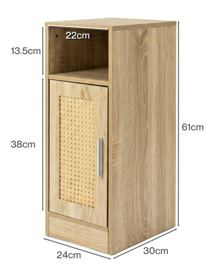 Levede Narrow Bedside Table 2 Pcs with Storage Boho Rattan Wood image 3