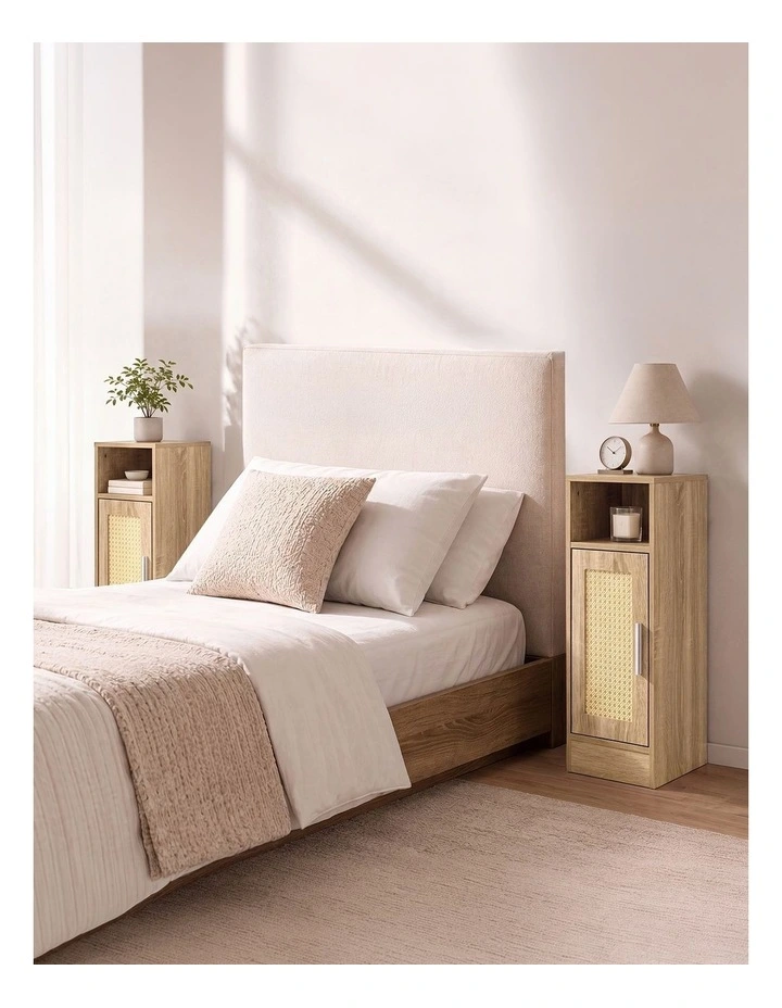 Levede Narrow Bedside Table 2 Pcs with Storage Boho Rattan Wood image 4