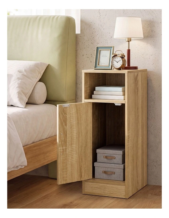 Levede Narrow Bedside Table 2 Pcs with Storage Boho Rattan Wood image 5