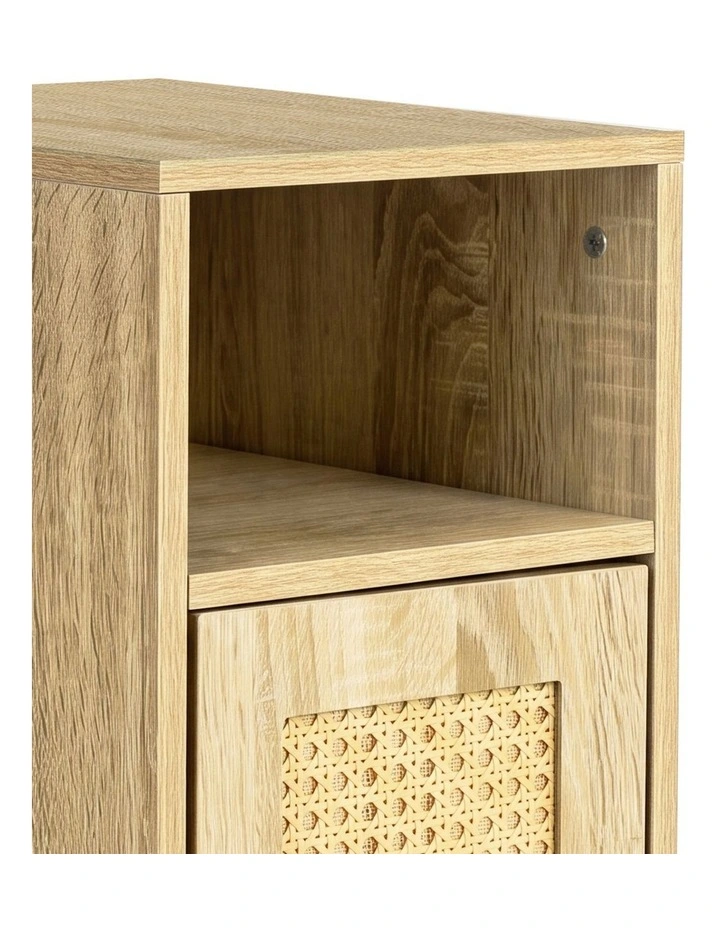 Levede Narrow Bedside Table 2 Pcs with Storage Boho Rattan Wood image 7