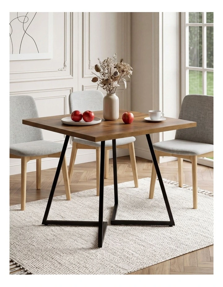 Levede Dining Table 80cm Square Dining Table 4 Seater Wood Top Black Metal image 4