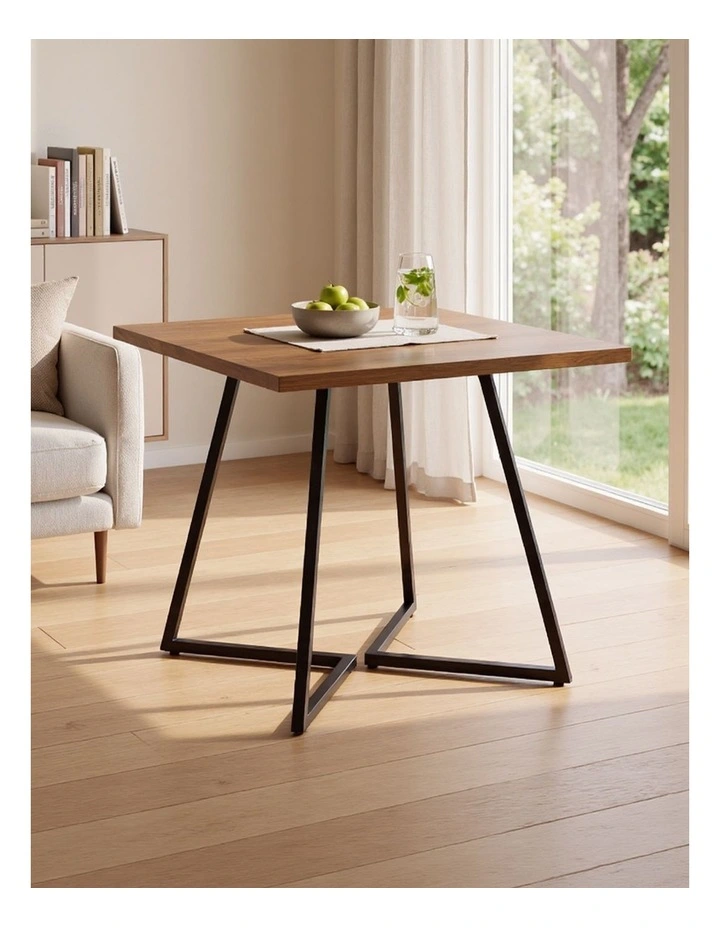 Levede Dining Table 80cm Square Dining Table 4 Seater Wood Top Black Metal image 5