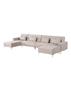 Levede Sofa Bed U-Shaped Couches 339cm 5-6 Seater Suede Brown Living Room