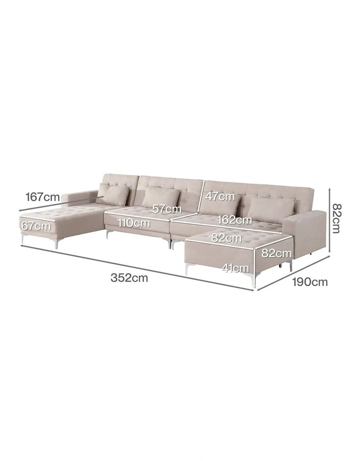 Levede Sofa Bed U-Shaped Couches 339cm 5-6 Seater Suede Brown Living Room image 5
