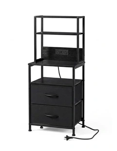 Levede Bedside Table with Charging Station LED Lights Black