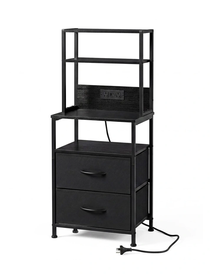 Levede Bedside Table with Charging Station LED Lights Black image 1
