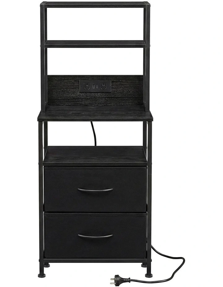 Levede Bedside Table with Charging Station LED Lights Black image 2