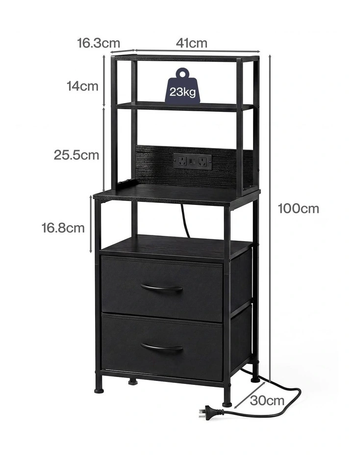 Levede Bedside Table with Charging Station LED Lights Black image 3