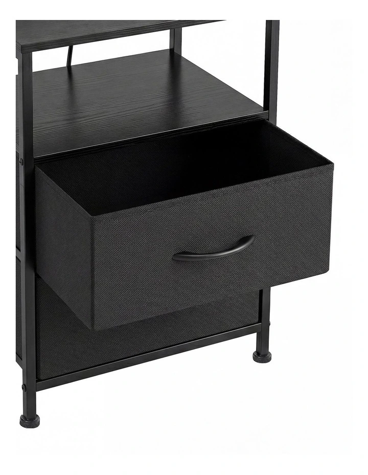 Levede Bedside Table with Charging Station LED Lights Black image 4