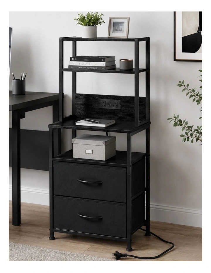 Levede Bedside Table with Charging Station LED Lights Black image 7