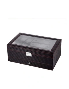 Pawz Watch Box 6 Slot Watch Case Jewelry Box PU Leather with Drawer Black