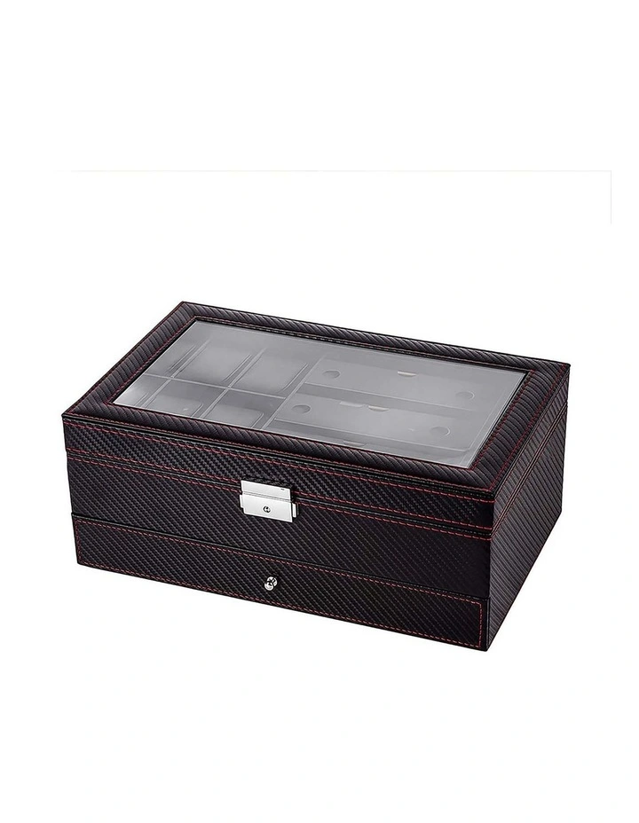 Pawz Watch Box 6 Slot Watch Case Jewelry Box PU Leather with Drawer Black image 1