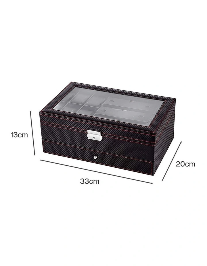 Pawz Watch Box 6 Slot Watch Case Jewelry Box PU Leather with Drawer Black image 3