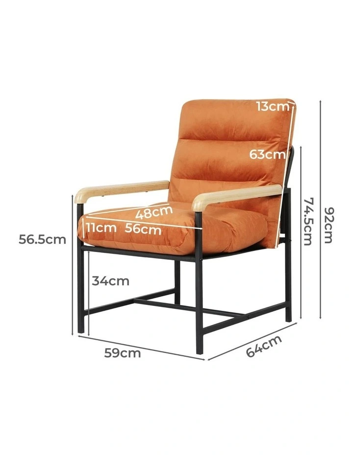 Levede Metal Frame Accent Armchair Velvet Lounge Sofa Soft Cushion Sturdy Seat image 2