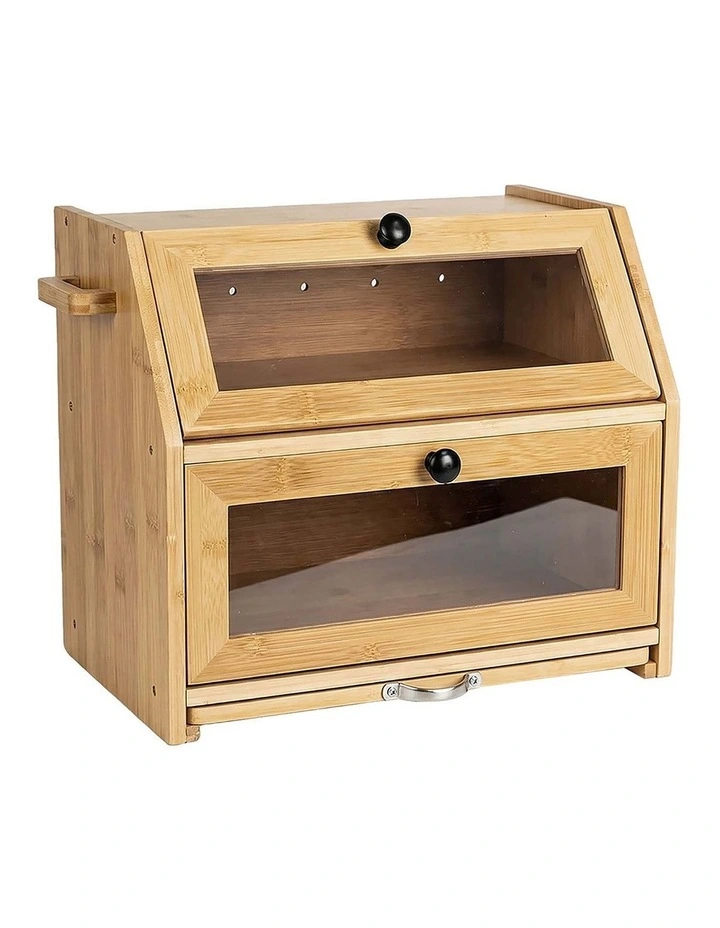 Toque Bread Box Bread Bin Double Layer Bamboo Bread Storage with Window Natural image 1