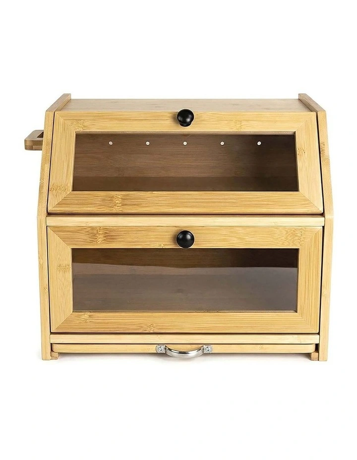 Toque Bread Box Bread Bin Double Layer Bamboo Bread Storage with Window Natural image 2