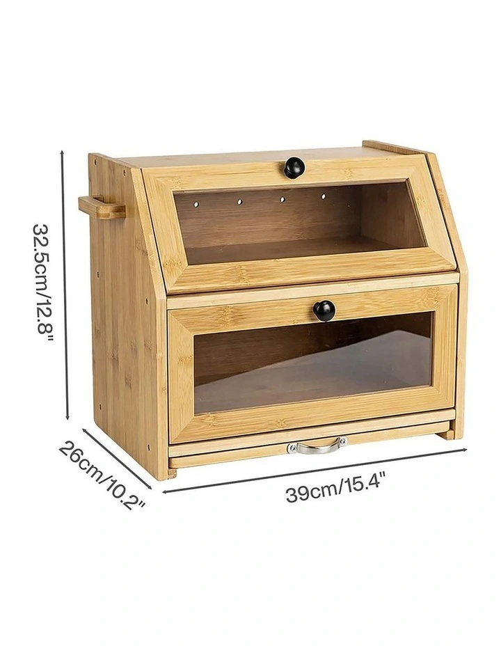 Toque Bread Box Bread Bin Double Layer Bamboo Bread Storage with Window Natural image 3