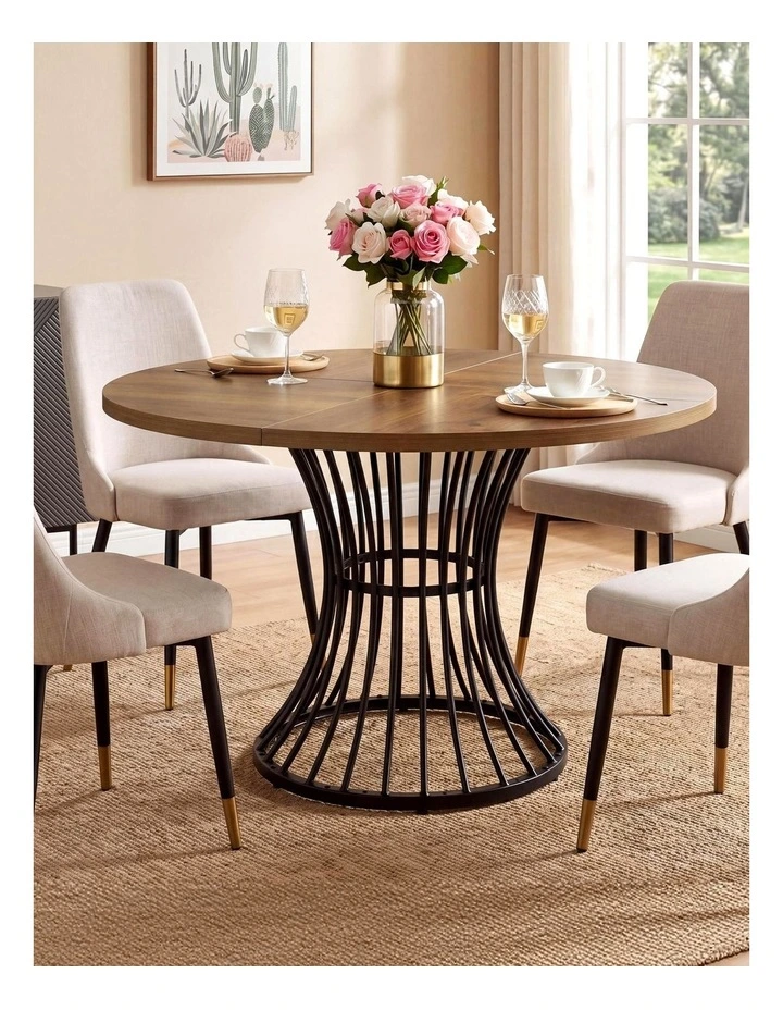 Levede Dining Table 120cm Round Dining Table 30mm MDF Retro Brown image 4