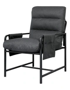 Levede Metal Framed Armchair Lounge Chair Linen Cushion Sturdy Frame Dark Grey