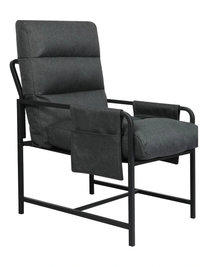 Levede Metal Framed Armchair Lounge Chair Linen Cushion Sturdy Frame Dark Grey image 2