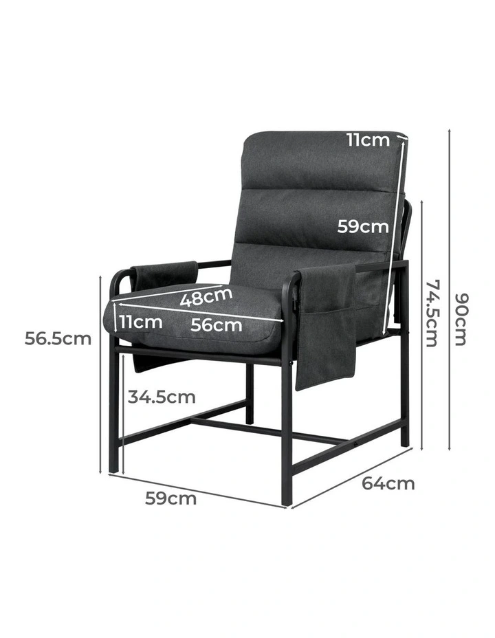 Levede Metal Framed Armchair Lounge Chair Linen Cushion Sturdy Frame Dark Grey image 3