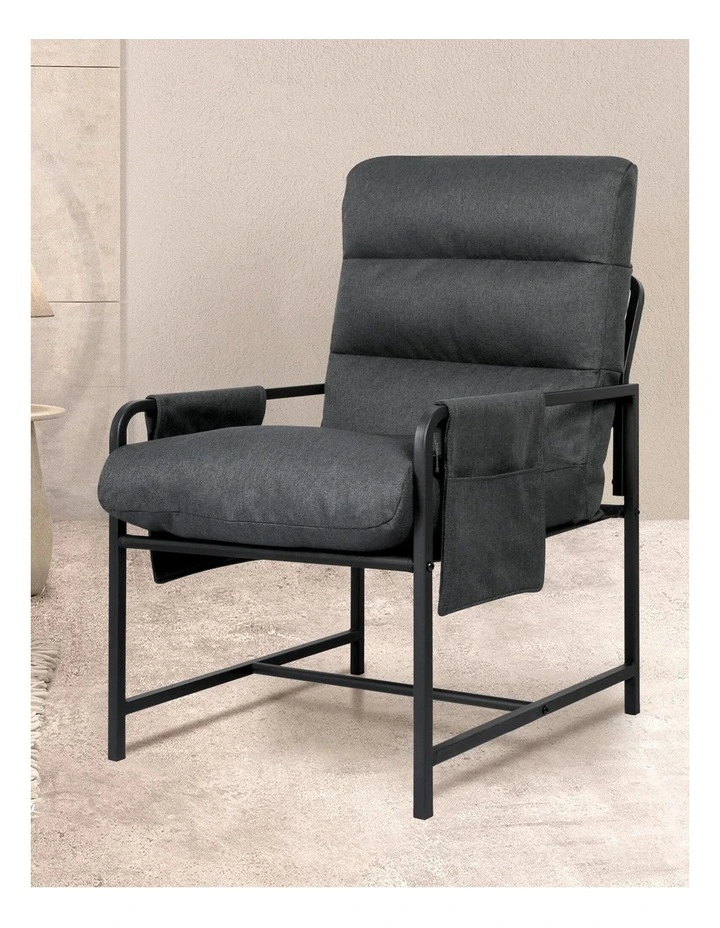 Levede Metal Framed Armchair Lounge Chair Linen Cushion Sturdy Frame Dark Grey image 4