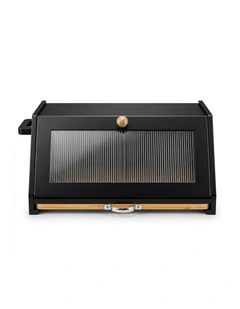 Toque Bread Box Bamboo Bread Storage Container with Cutting Board Black