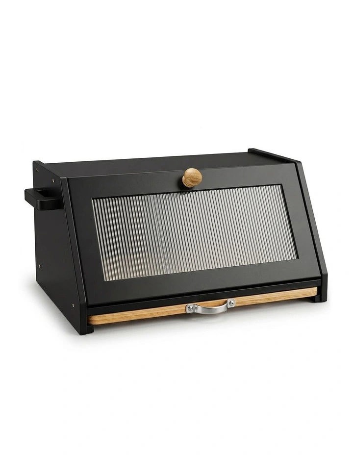 Toque Bread Box Bamboo Bread Storage Container with Cutting Board Black image 2
