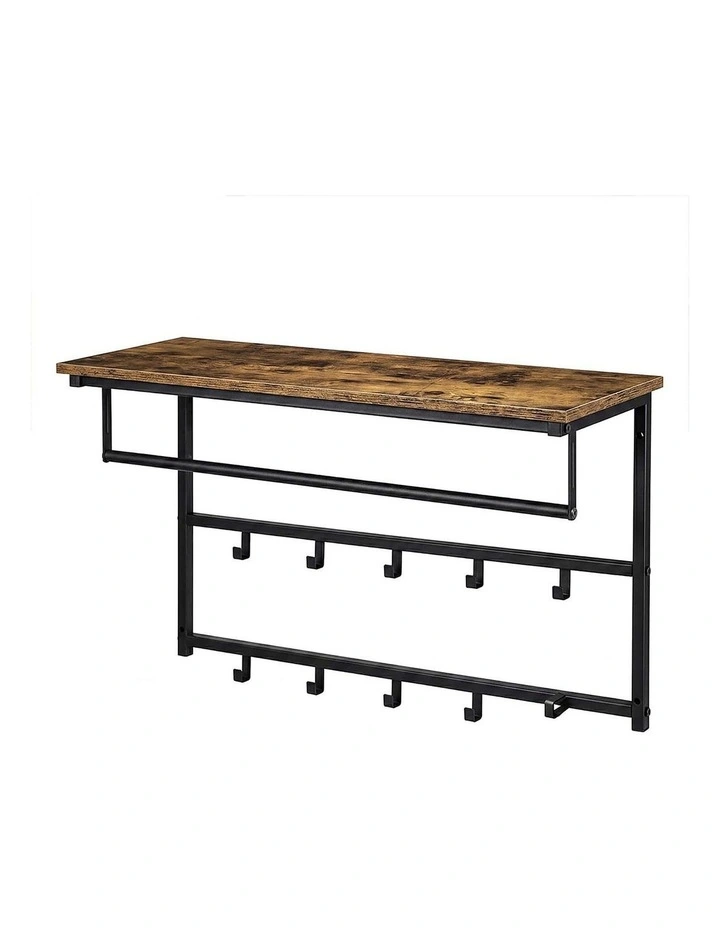 Levede Floating Shelves 10kg Wall Shelf Hooks Coat Rack Metal Wood Black image 1