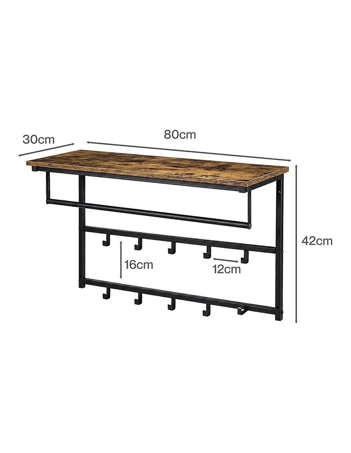 Levede Floating Shelves 10kg Wall Shelf Hooks Coat Rack Metal Wood Black image 3