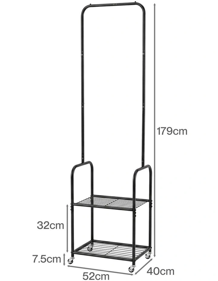 Levede Clothes Rack Heavy Duty Garment Rack 2 Shelf Locking Wheels Bedroom Black image 3