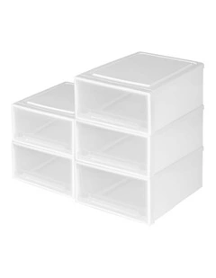 Traderight Group  Large Storage Box Stackable Containers 5PK 17L Wardrobe Clothes Organisation