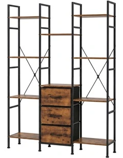 Levede Bookshelf 10 Open Cubes 3 Fabric Drawers Wood Black