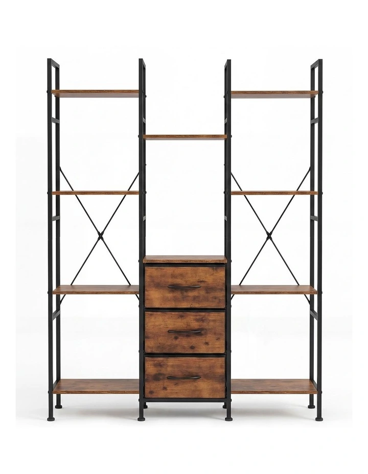 Levede Bookshelf 10 Open Cubes 3 Fabric Drawers Wood Black image 2