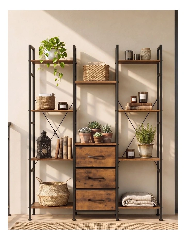 Levede Bookshelf 10 Open Cubes 3 Fabric Drawers Wood Black image 5