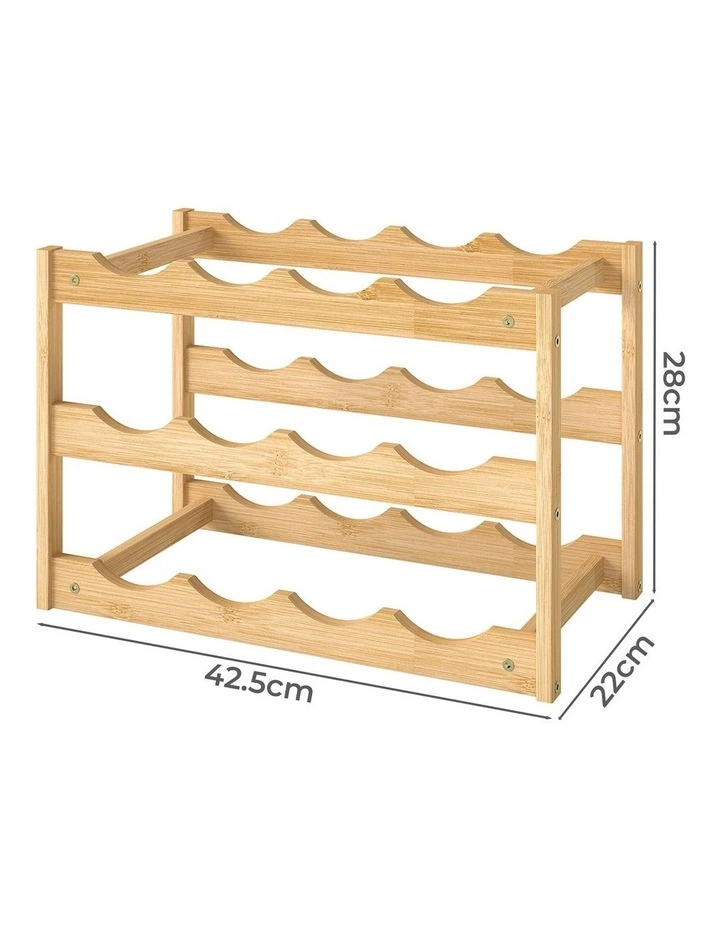 Toque Bamboo Wine Rack 12 Bottle Organizer 3-Tier Storage Display Home Decor image 3