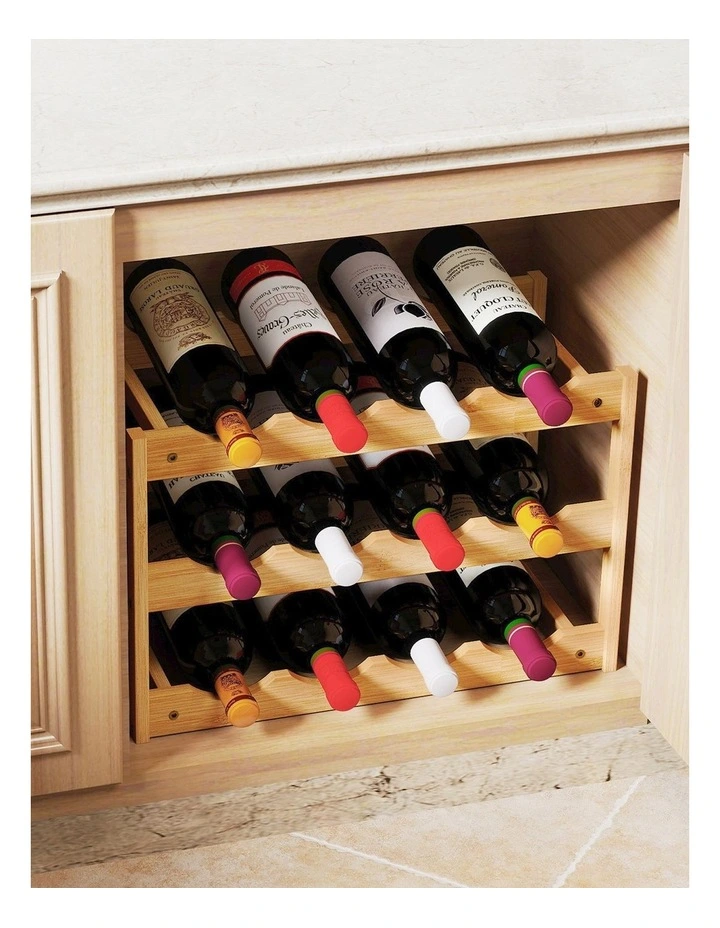 Toque Bamboo Wine Rack 12 Bottle Organizer 3-Tier Storage Display Home Decor image 4